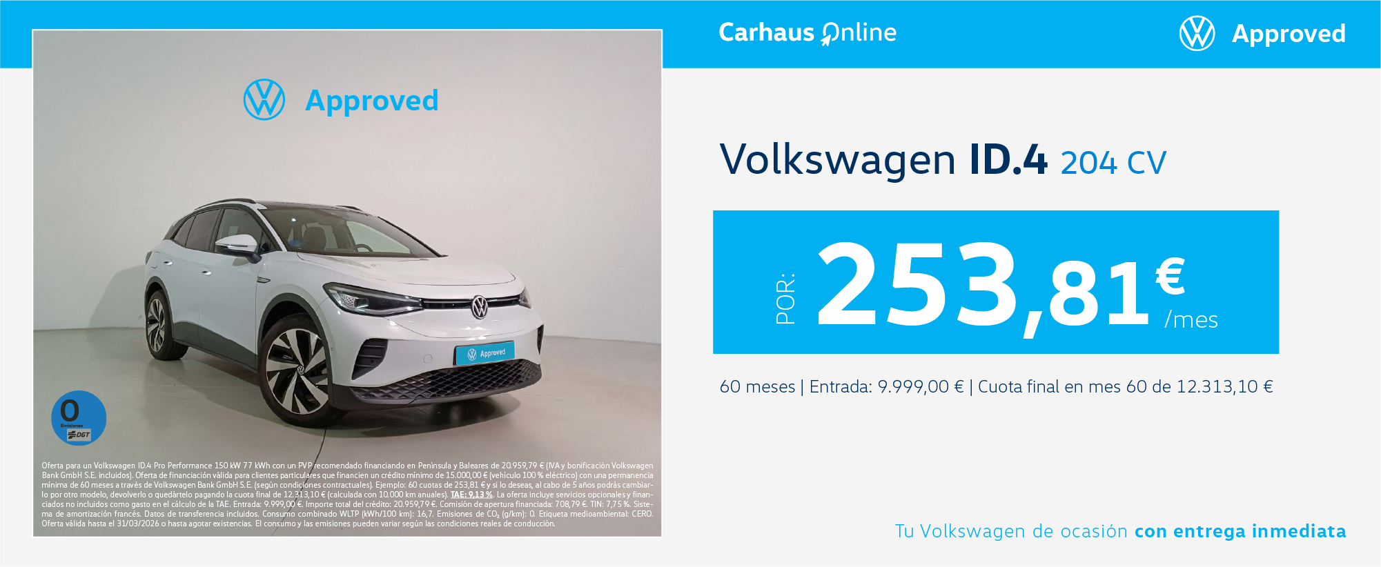 ¡Ocasión única! ID.4 por solo 253,81€/mes*